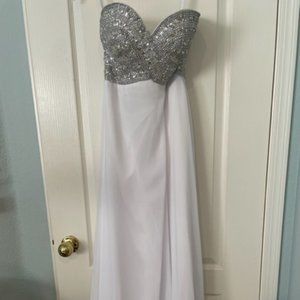Strapless Gown with Silver Crystals/sequins ,sweetheart bodice ,NWOT , Custom
